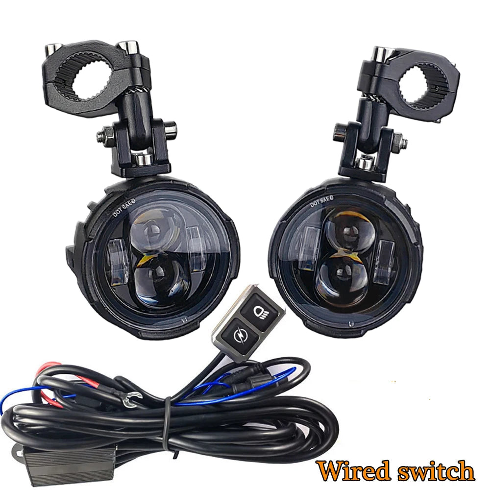 Motorcycle Fog Lights Led Auxiliary Driving Lamp Moto Headlight Spotlights 100W Wired Switch Dual Color Motorcycle Led Lights