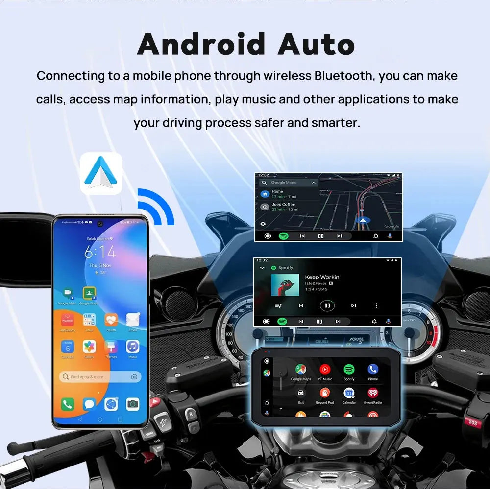 Wireless 6.25" Carplay Screen for Motorcycle Waterproof GPS Navigator with 2HD Camera Motor DVR TMPS BSD  T7 Carplay Moto