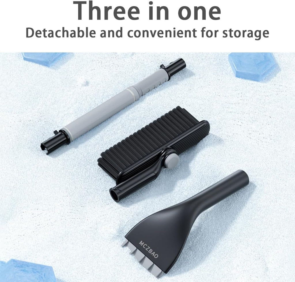 Car Windshield Snow Brush and Ice Scraper, Detachable Extendable Vehicle Snow Removal Tool with Ergonomic Foam Grip, Auto Window Scraper Accessories, Universal for SUV, Truck, RV (Grey)