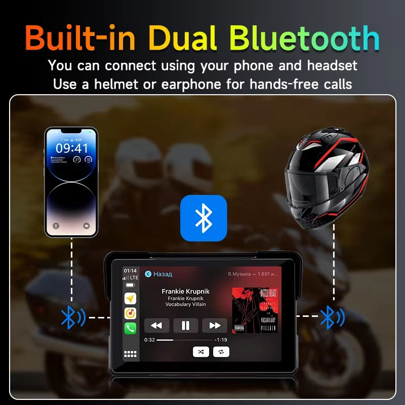 5/7 Inch Carplay Motorcycle DVR Navigation GPS Wireless Carplay Android Auto IPX7 Display Screen Portable Moto Monitor