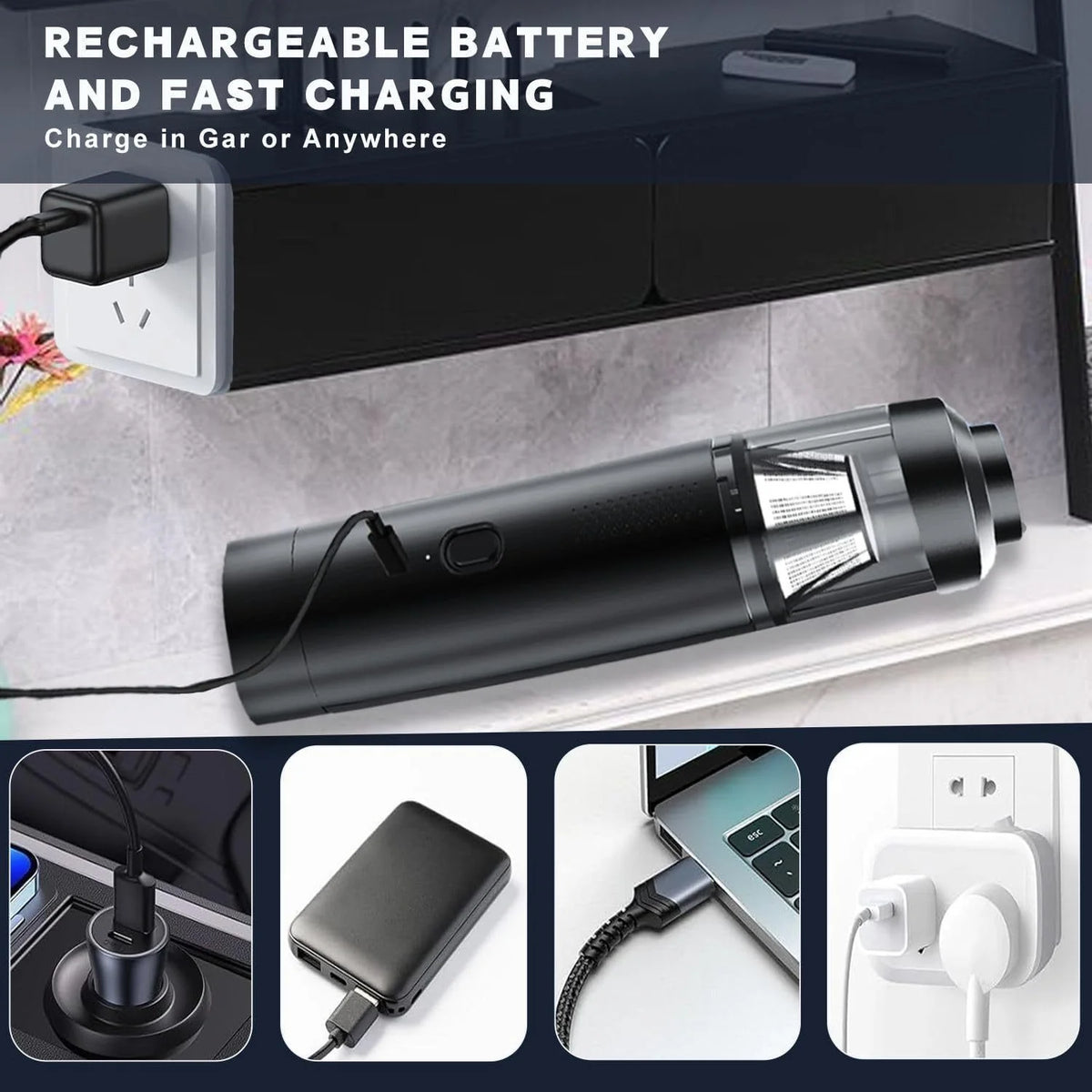 Brushless Car Vacuum Cleaner, 15000Pa, Cordless, 2 Speeds, Type-C Fast Charging, Handheld Car Home Portable Handheld Vacuum Cleaner