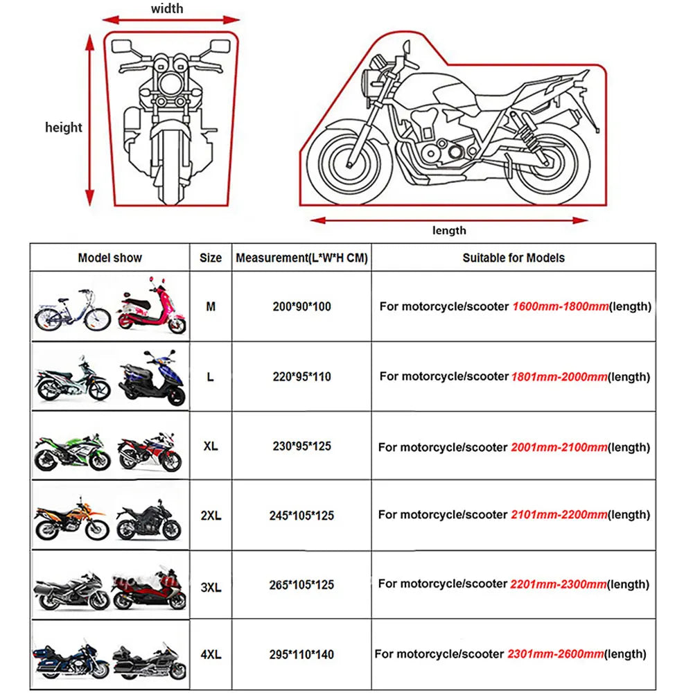 Motorcycle Cover Waterproof All Season Motorbike Cover Dustproof UV Protective Outdoor Indoor Moto Scooter Motorbike Rain Cover