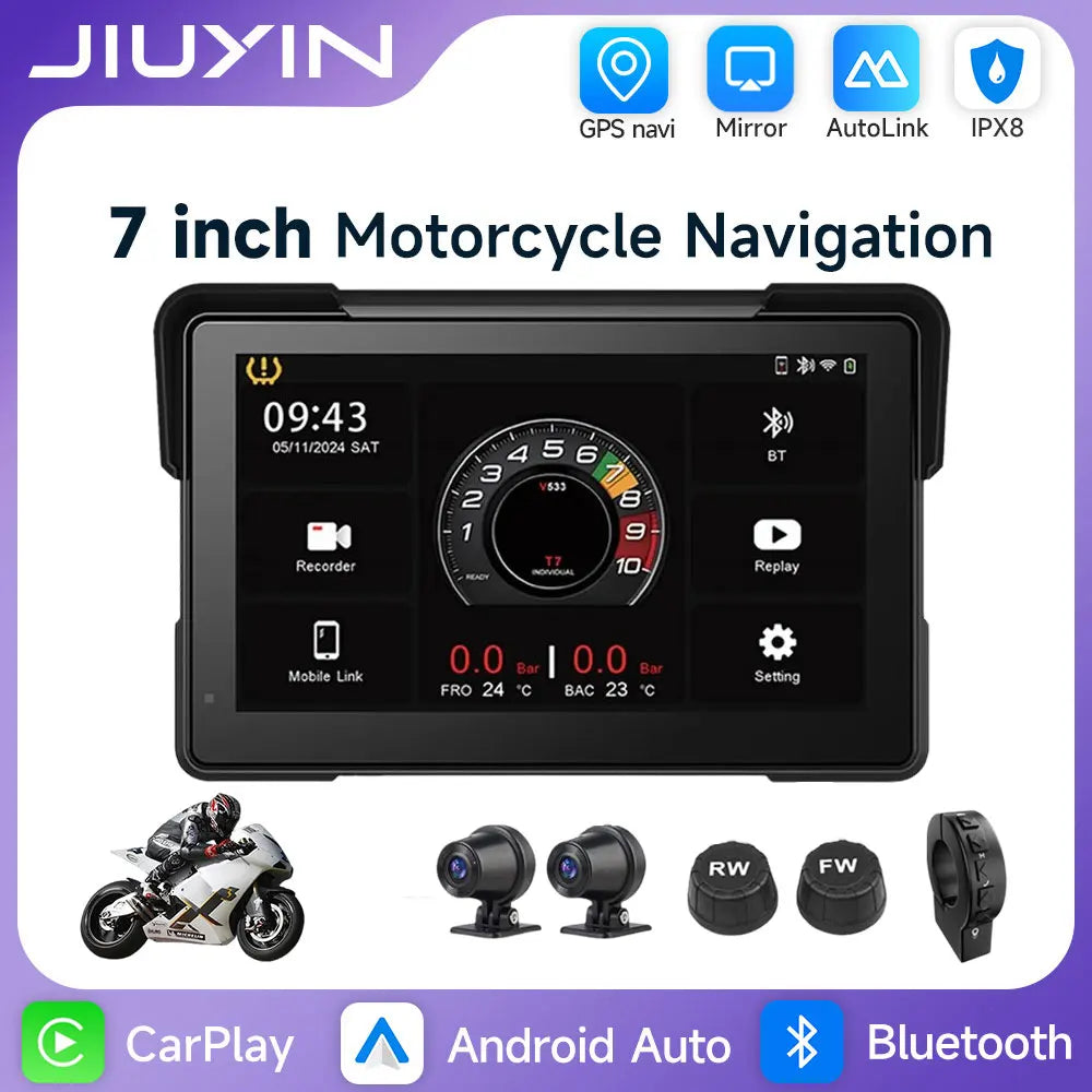 7 Inch Motorcycle Portable Navigation GPS Wireless Carplay Android Auto IP67 Waterproof Motorcycle 2K HD Touch Screen Display BT