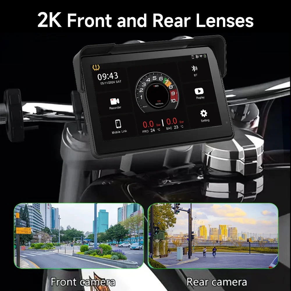 7 Inch Motorcycle Portable Navigation GPS Wireless Carplay Android Auto IP67 Waterproof Motorcycle 2K HD Touch Screen Display BT
