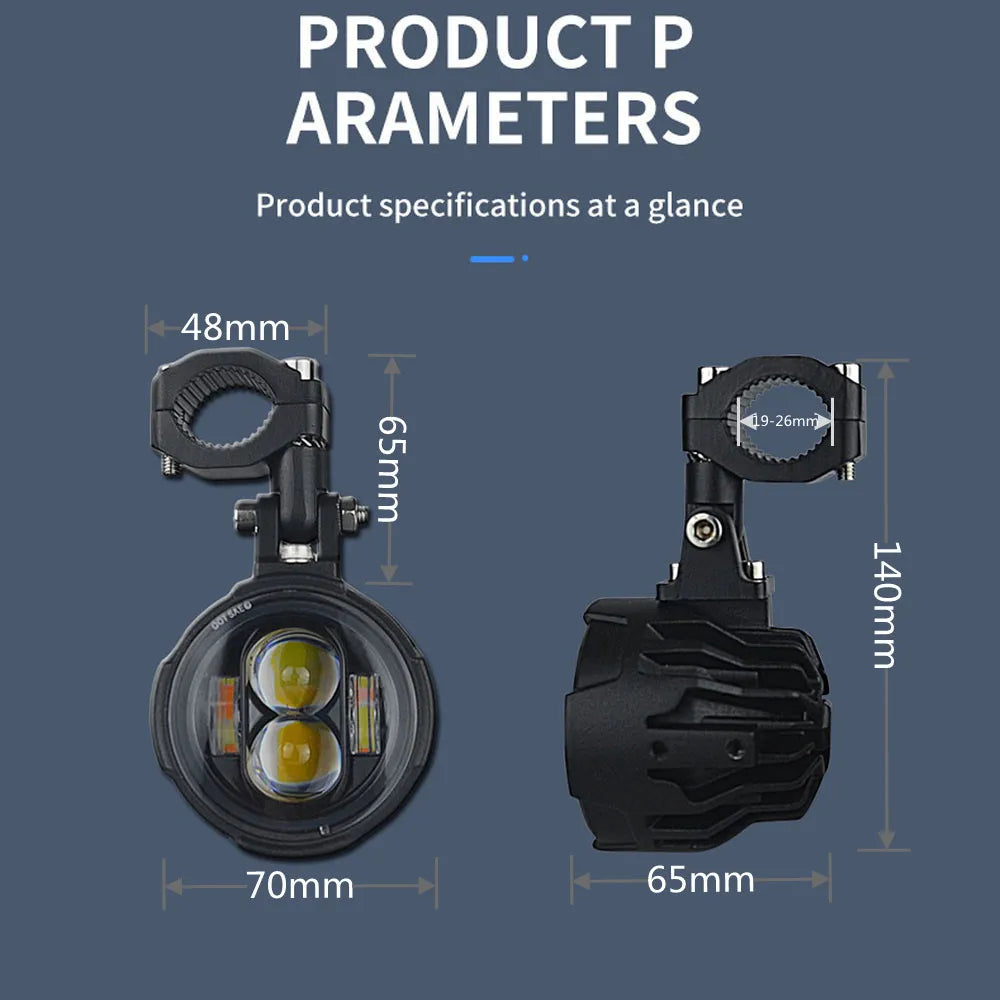 Motorcycle Fog Lights Led Auxiliary Driving Lamp Moto Headlight Spotlights 100W Wired Switch Dual Color Motorcycle Led Lights