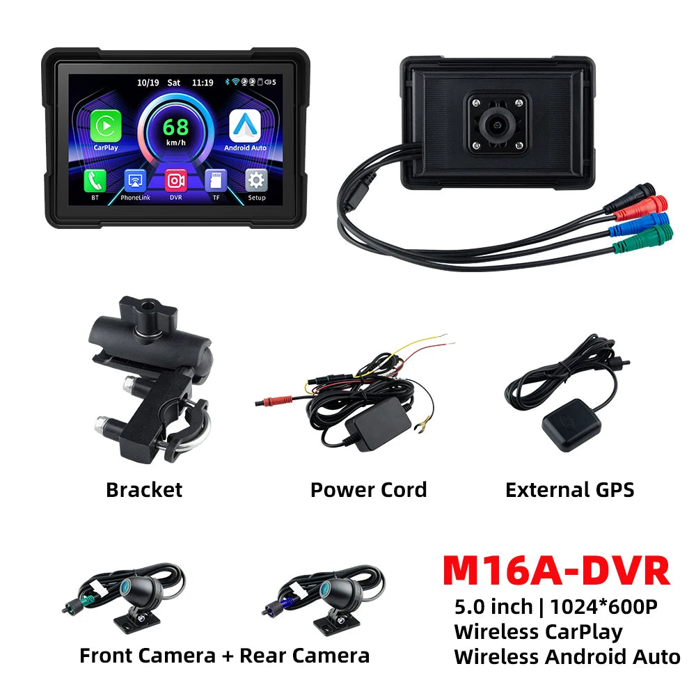 5.0 Inch Wireless Carplay Moto Portable Digital Motorcycle Dashboard GPS Navigation Display Screen Android Auto Monitor