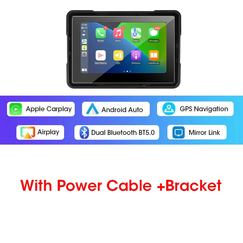 5/7 Inch Carplay Motorcycle DVR Navigation GPS Wireless Carplay Android Auto IPX7 Display Screen Portable Moto Monitor