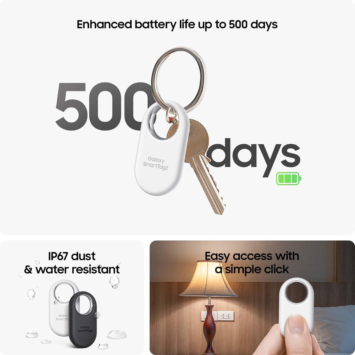Samsung Galaxy Smarttag2 Bluetooth Tracker (1 Pack), Compass View AR, Find Lost Mode, Black