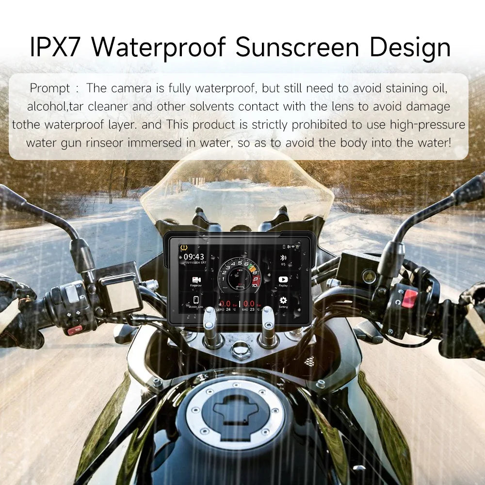 7 Inch Motorcycle Portable Navigation GPS Wireless Carplay Android Auto IP67 Waterproof Motorcycle 2K HD Touch Screen Display BT