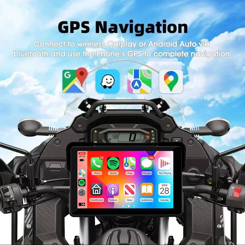 5/7 Inch Carplay Motorcycle DVR Navigation GPS Wireless Carplay Android Auto IPX7 Display Screen Portable Moto Monitor