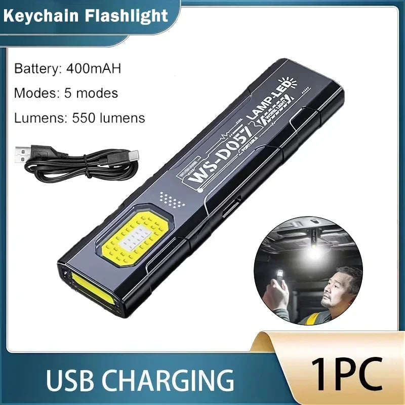 Portable COB LED Flashlight USB Rechargeable Work Light Magnetic Lanterna Hanging Lamp with Built-In Battery Camping Torch