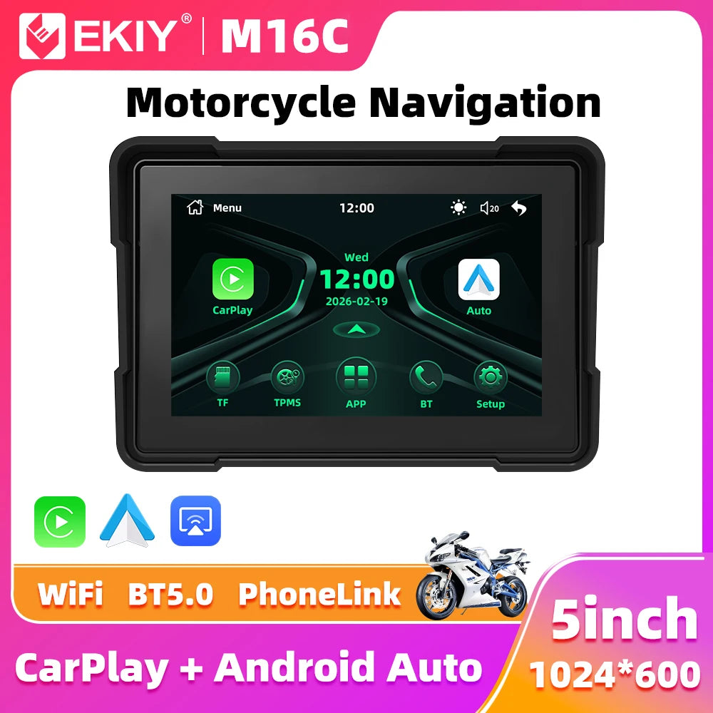 5.0 Inch Wireless Carplay Moto Portable Digital Motorcycle Dashboard GPS Navigation Display Screen Android Auto Monitor