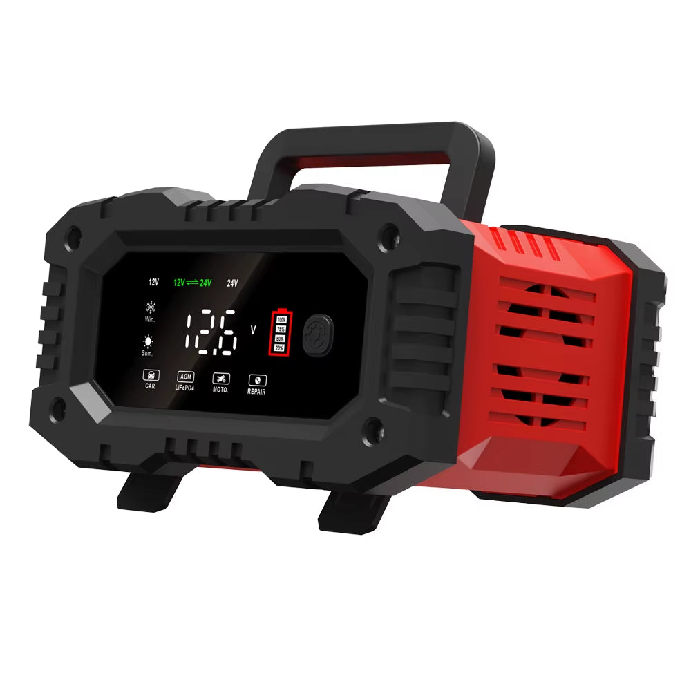 12V/24V Fully Automatic Battery Charger 7-Segment Smart Car Battery Charger Pulse Repair for Agm Gel Wet Lead Acid Charging
