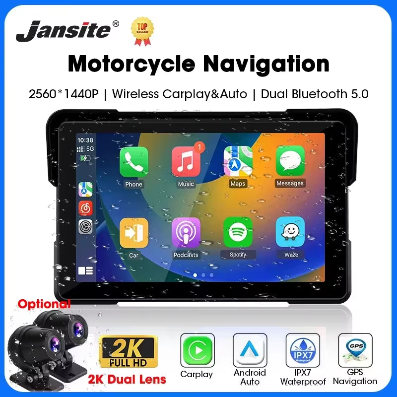 5/7 Inch Carplay Motorcycle DVR Navigation GPS Wireless Carplay Android Auto IPX7 Display Screen Portable Moto Monitor