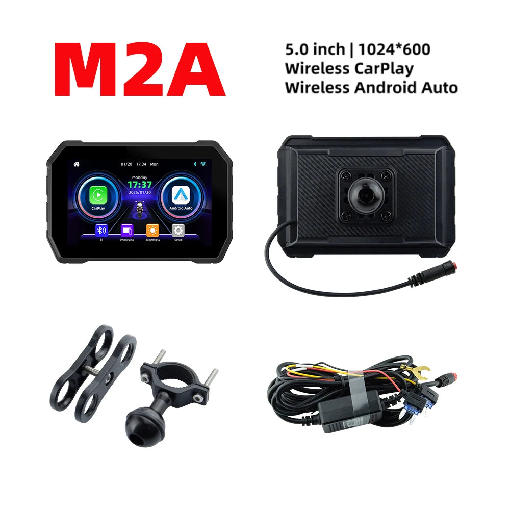 5.0 Inch Wireless Carplay Moto Portable Digital Motorcycle Dashboard GPS Navigation Display Screen Android Auto Monitor
