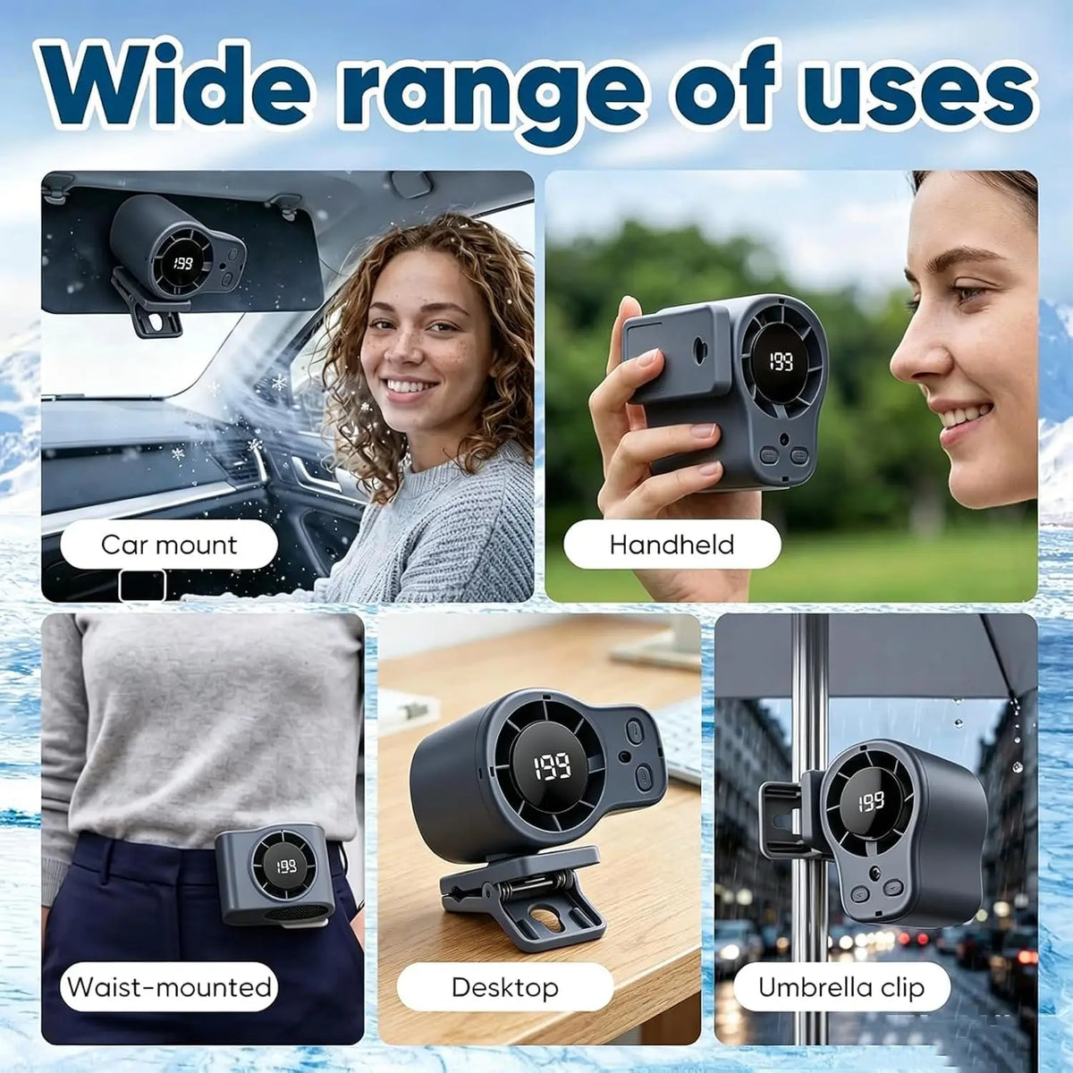 2026 New Upgrade Portable Clip on Air Conditioner Fan for Car with LED Display, 360° Rotation 199 Speeds Mini Cooling Fans