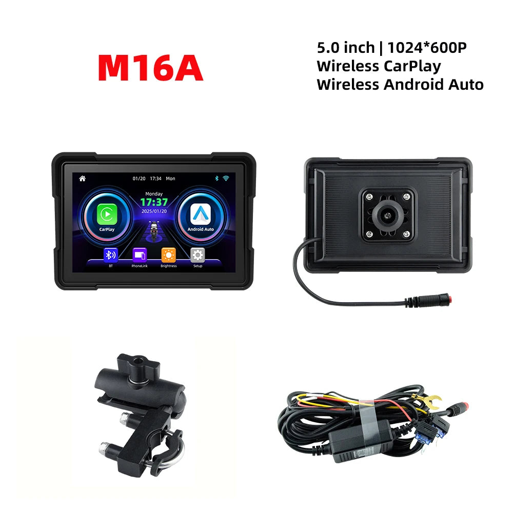 5.0 Inch Wireless Carplay Moto Portable Digital Motorcycle Dashboard GPS Navigation Display Screen Android Auto Monitor