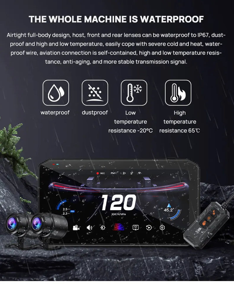 Wireless 6.25" Carplay Screen for Motorcycle Waterproof GPS Navigator with 2HD Camera Motor DVR TMPS BSD  T7 Carplay Moto