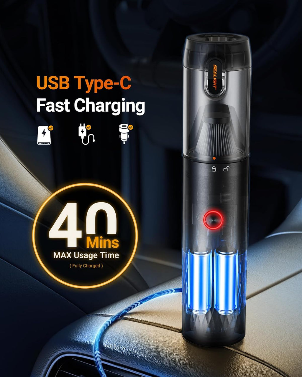 Handheld Vacuum Cleaner, 29000Pa Brushless Motor Cordless Car Vacuum Cleaner, 40 Mins Runtime, 2-Speed Mini Hoovers for Office, Home, Kitchen, Car, Pet Hair