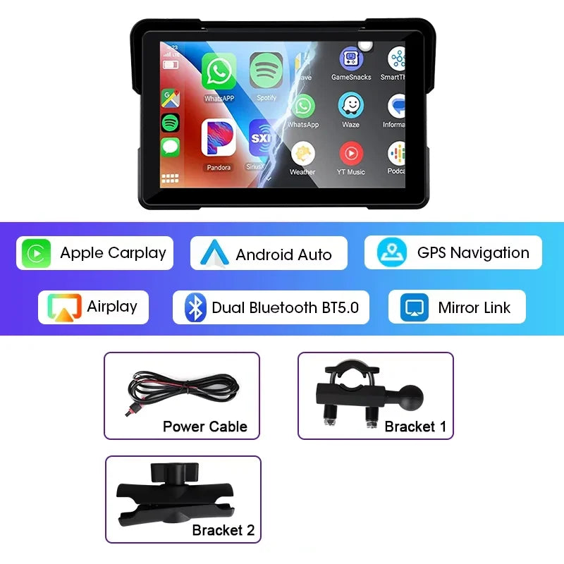 5/7 Inch Carplay Motorcycle DVR Navigation GPS Wireless Carplay Android Auto IPX7 Display Screen Portable Moto Monitor