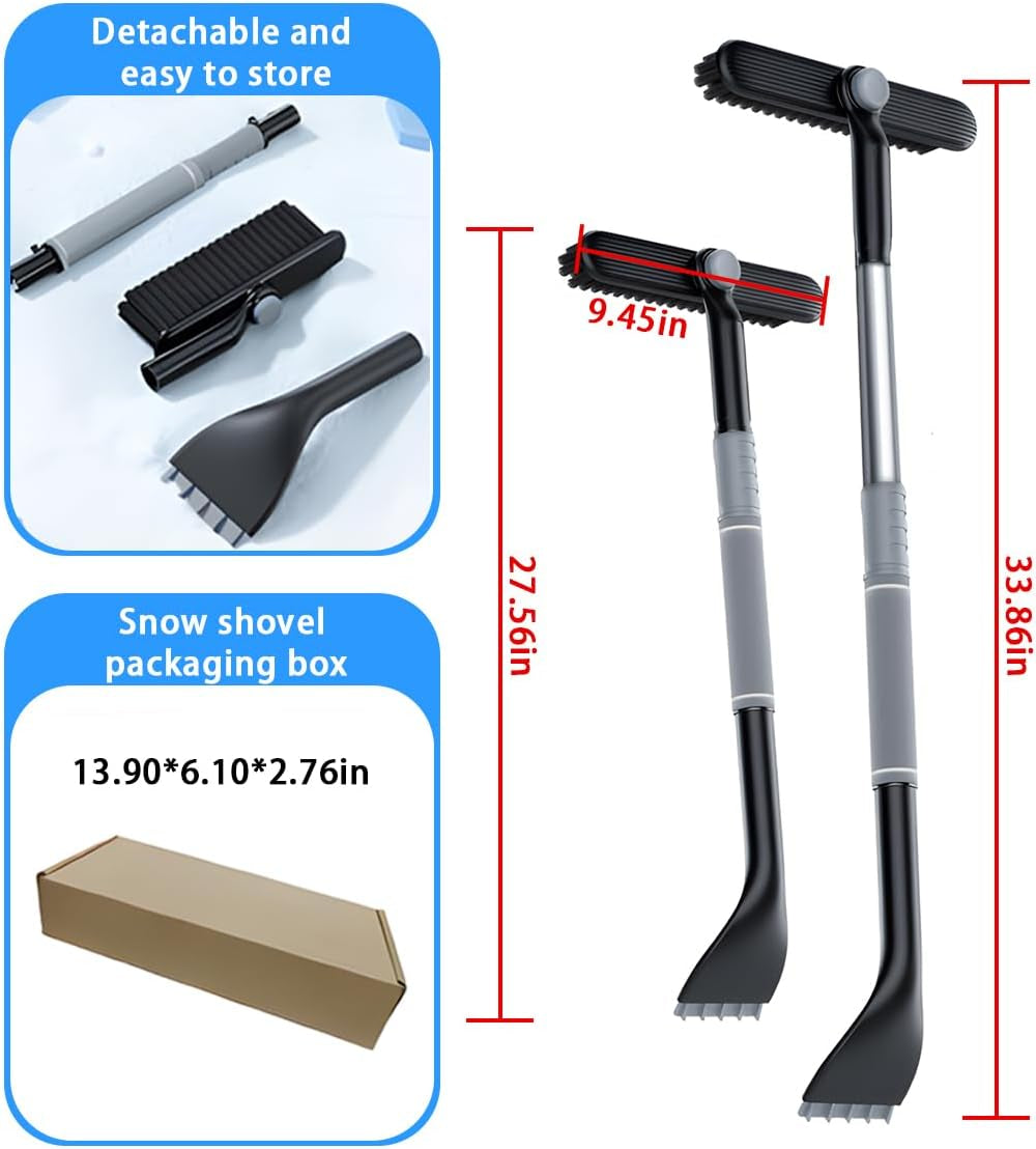 Car Windshield Snow Brush and Ice Scraper, Detachable Extendable Vehicle Snow Removal Tool with Ergonomic Foam Grip, Auto Window Scraper Accessories, Universal for SUV, Truck, RV (Grey)