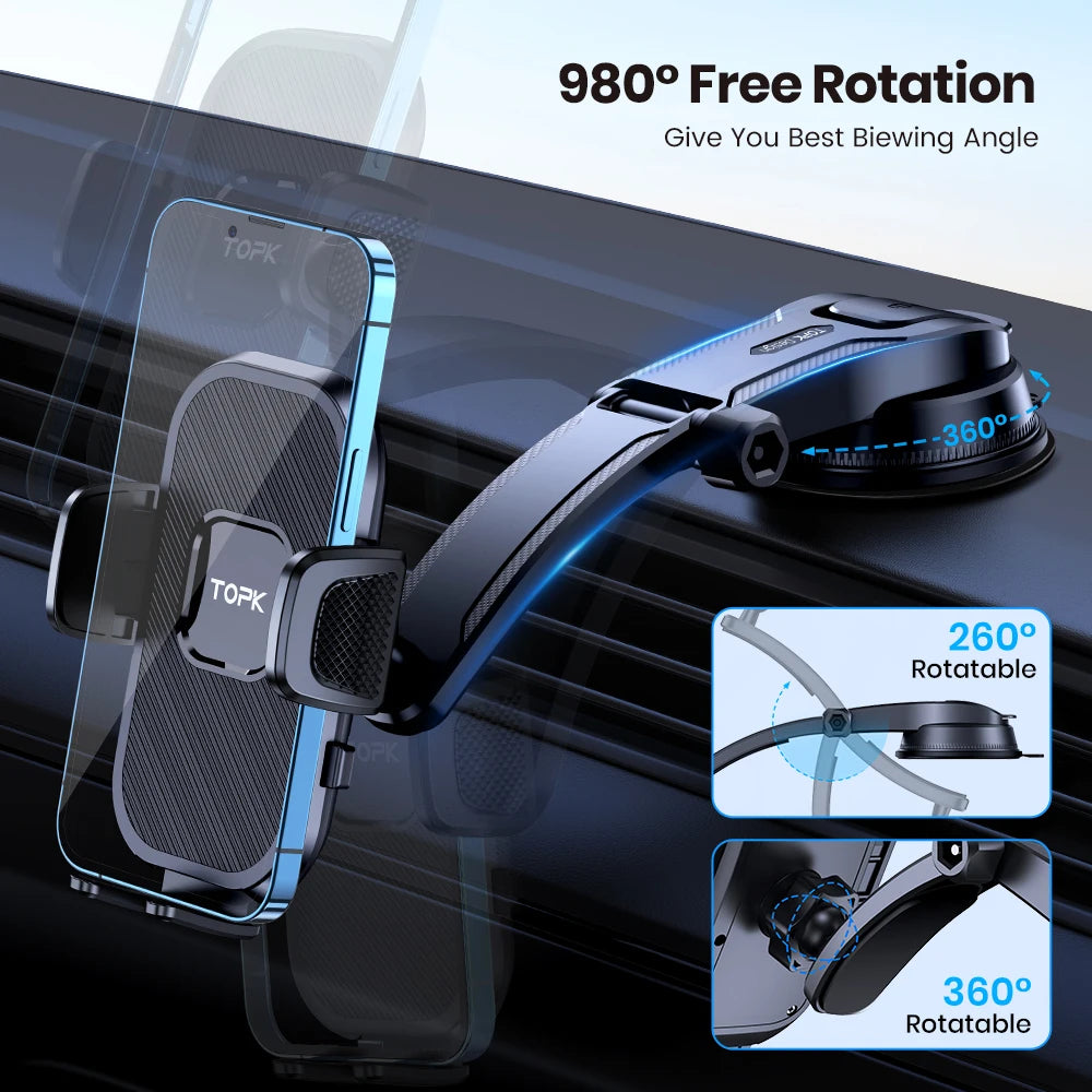 TOPK Car Phone Holder Air Vent Suction Cup Mount for Iphone Xiaomi Samsung Auto Mobile Support GPS Stand Dashboard Bracket