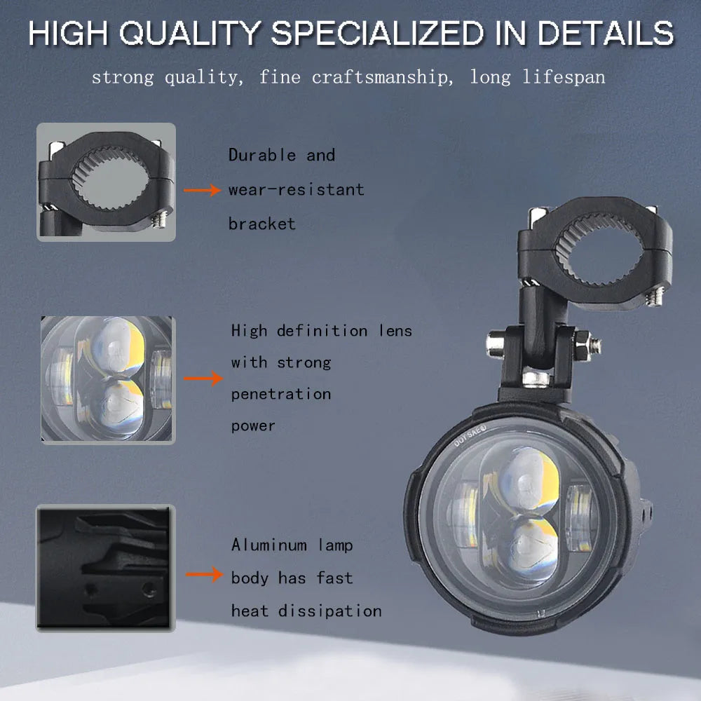 Motorcycle Fog Lights Led Auxiliary Driving Lamp Moto Headlight Spotlights 100W Wired Switch Dual Color Motorcycle Led Lights