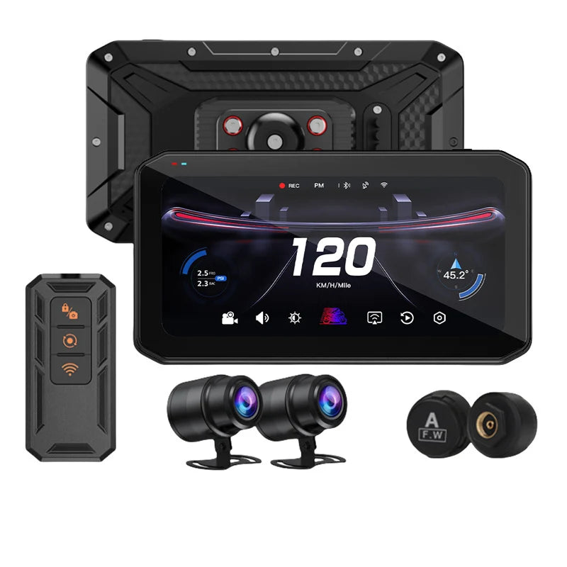 Wireless 6.25" Carplay Screen for Motorcycle Waterproof GPS Navigator with 2HD Camera Motor DVR TMPS BSD  T7 Carplay Moto