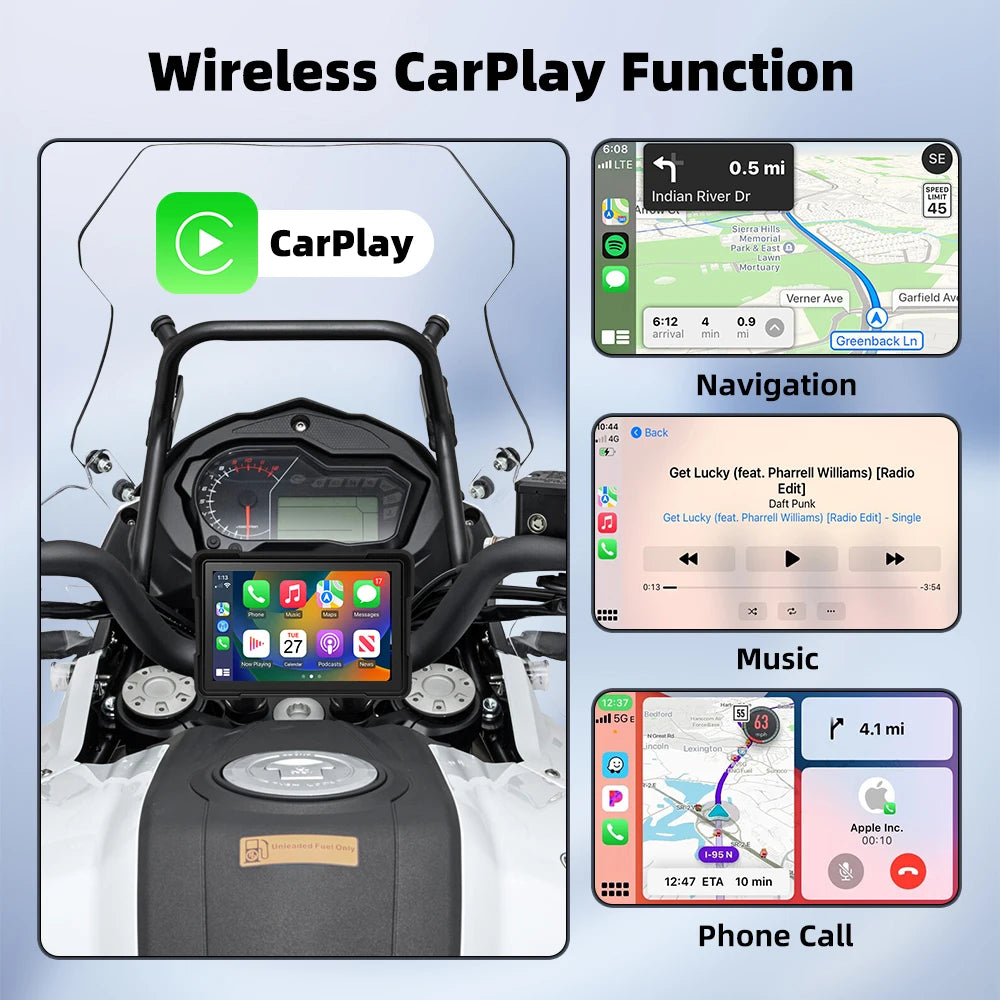 5.0 Inch Wireless Carplay Moto Portable Digital Motorcycle Dashboard GPS Navigation Display Screen Android Auto Monitor