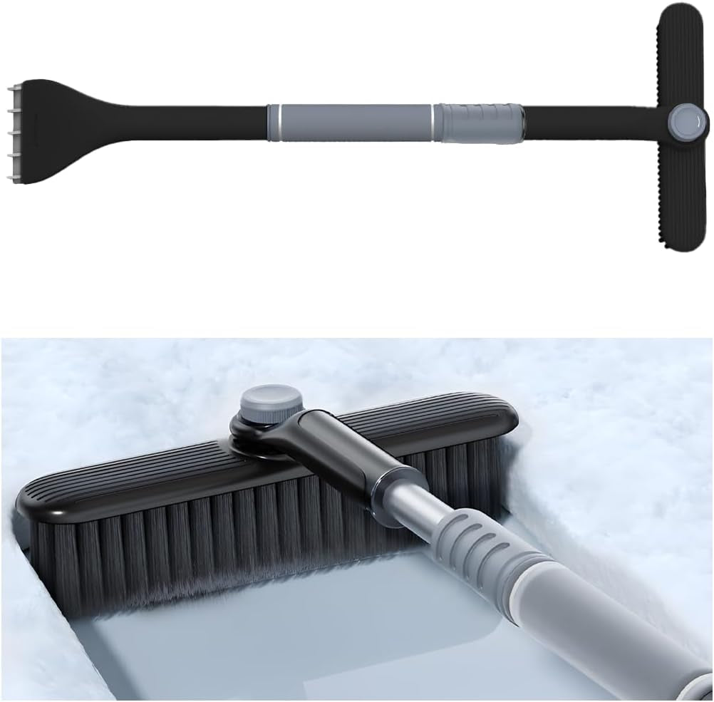 Car Windshield Snow Brush and Ice Scraper, Detachable Extendable Vehicle Snow Removal Tool with Ergonomic Foam Grip, Auto Window Scraper Accessories, Universal for SUV, Truck, RV (Grey)