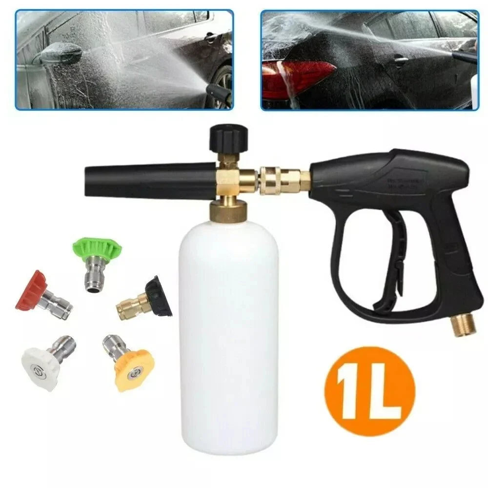 High Pressure Washer Gun+Snow Foam Cannon Set Aluminum Material Spray Gun PA Foam Pot Garden Household Car Washing Tools with 1/4" Quick Plug