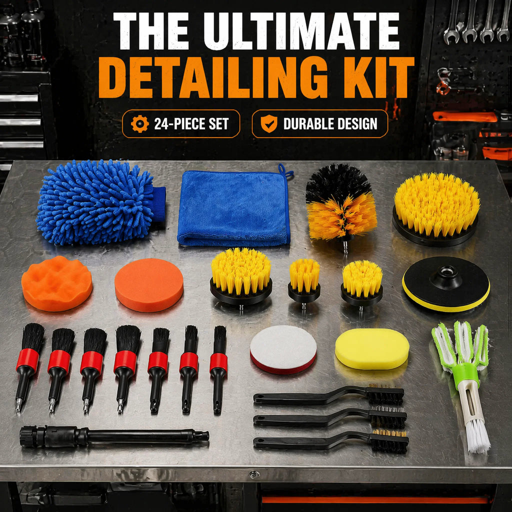 26PCS Car Cleaning Kit, Auto Interior & Exterior Detailing Brush Set with Gloves & Towel, Scratch-Free Soft Bristle Tools for Vents, Dashboard, Alloy Wheels & Paintwork