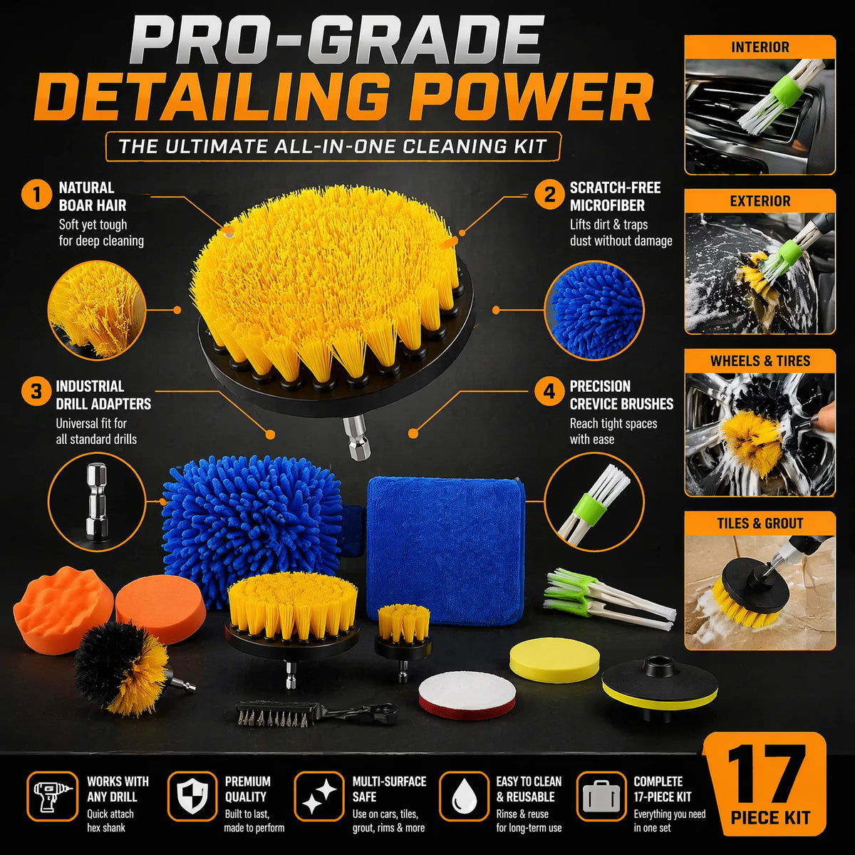 26PCS Car Cleaning Kit, Auto Interior & Exterior Detailing Brush Set with Gloves & Towel, Scratch-Free Soft Bristle Tools for Vents, Dashboard, Alloy Wheels & Paintwork