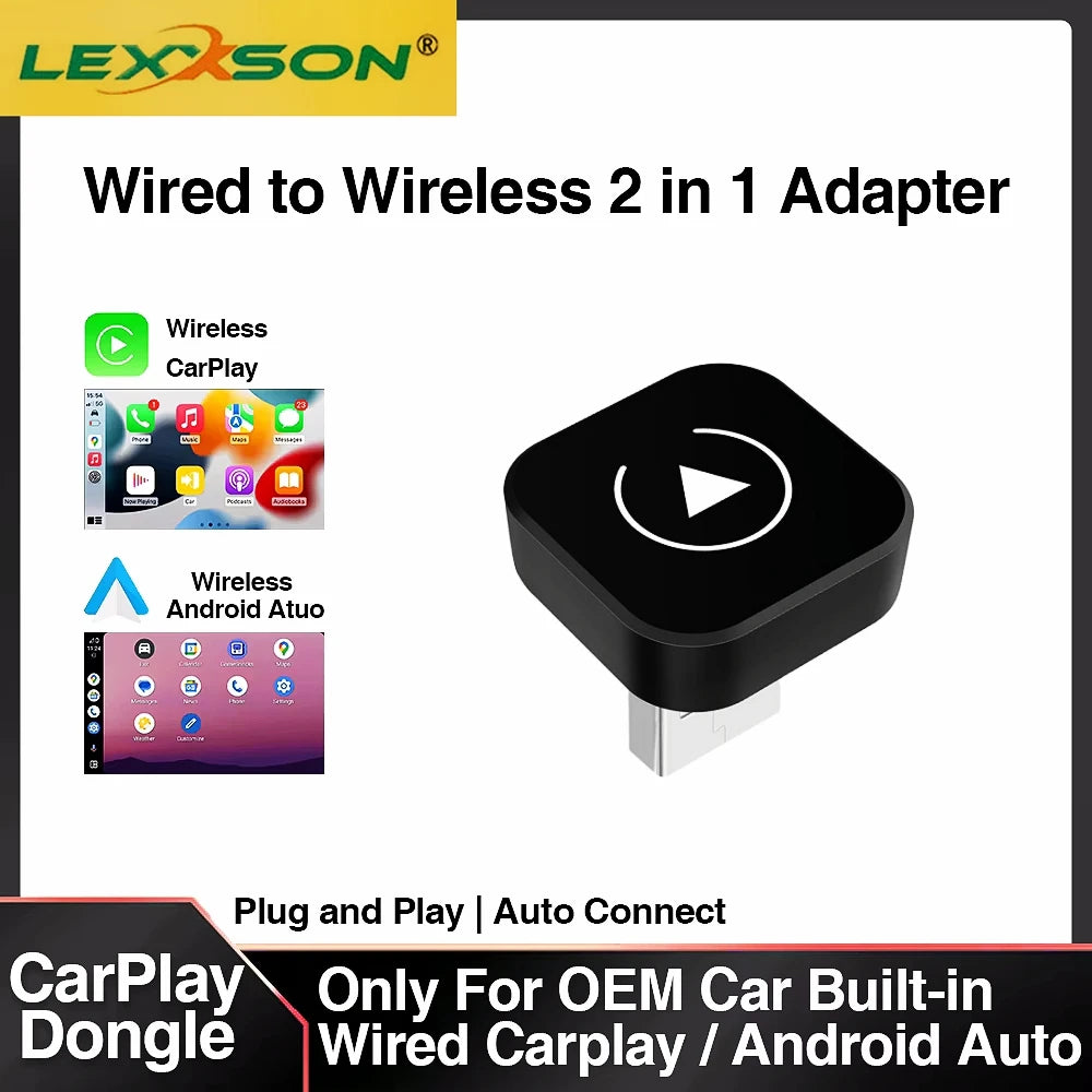 2In1 Wireless Carplay Dongle Wireless Android Auto Adapter AI Smart Box Car Intelligent Systems for Car with Wired Carplay