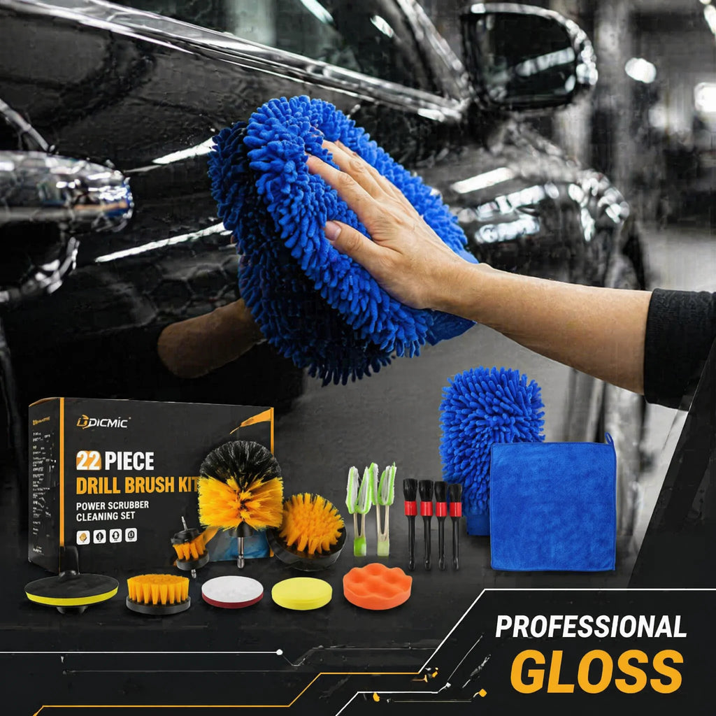 26PCS Car Cleaning Kit, Auto Interior & Exterior Detailing Brush Set with Gloves & Towel, Scratch-Free Soft Bristle Tools for Vents, Dashboard, Alloy Wheels & Paintwork