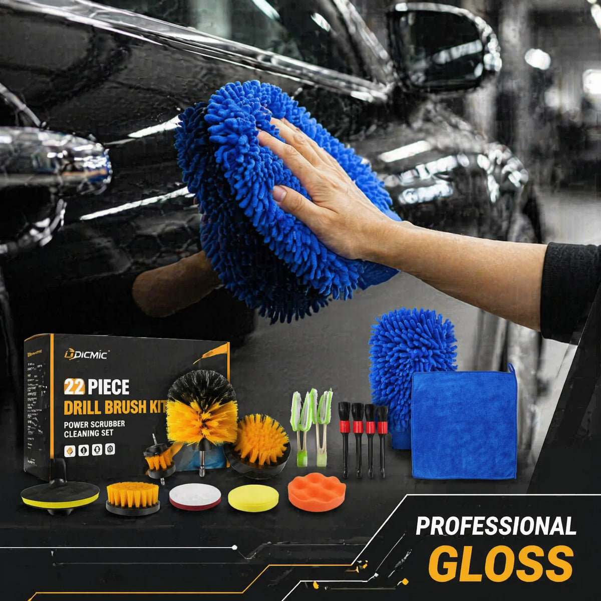 26PCS Car Cleaning Kit, Auto Interior & Exterior Detailing Brush Set with Gloves & Towel, Scratch-Free Soft Bristle Tools for Vents, Dashboard, Alloy Wheels & Paintwork