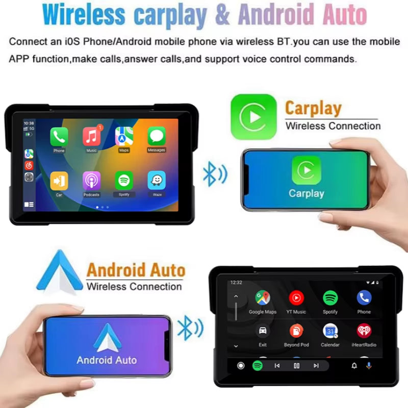 5/7 Inch Carplay Motorcycle DVR Navigation GPS Wireless Carplay Android Auto IPX7 Display Screen Portable Moto Monitor