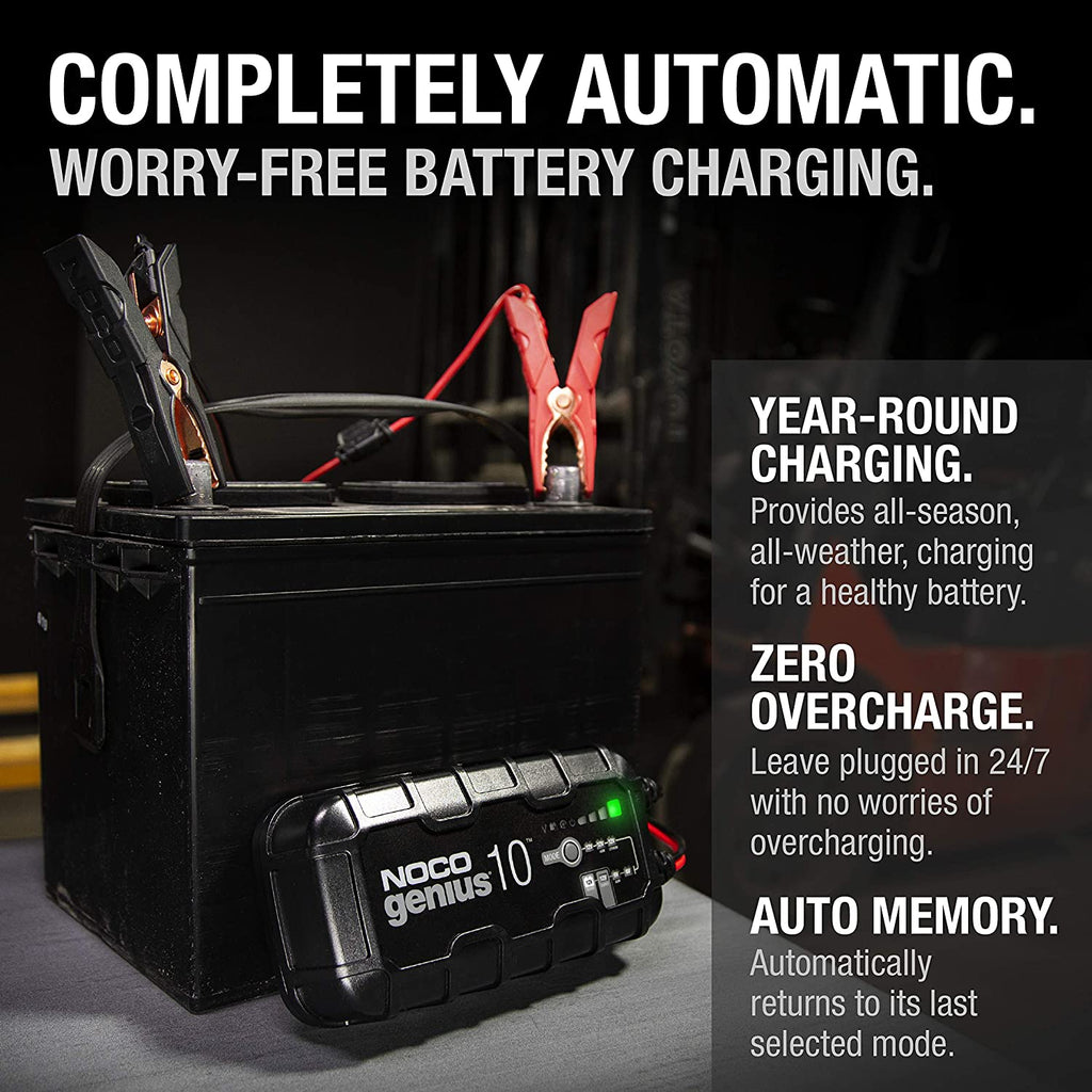 GENIUS10: 10A 6V/12V Smart Battery Charger – Automatic Maintainer, Trickle Charger & Desulfator with Overcharge Protection & Temperature Compensation – for Lead-Acid & Lithium Batteries