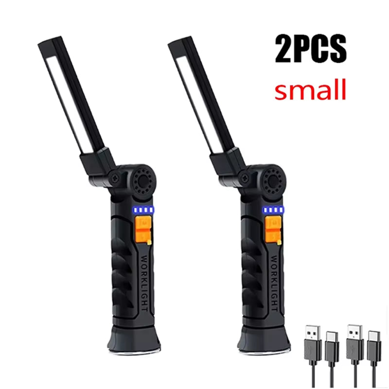 Portable COB LED Flashlight USB Rechargeable Work Light Magnetic Lanterna Hanging Lamp with Built-In Battery Camping Torch