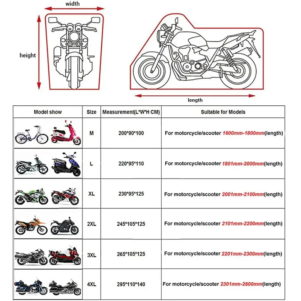 Universal Motorbike Protector Cover 190T Polyester Taffeta PU Coating Waterproof Dustproof Uv‑Resistant for All‑Season Use M‑4XL