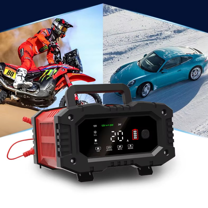 12V/24V Fully Automatic Battery Charger 7-Segment Smart Car Battery Charger Pulse Repair for Agm Gel Wet Lead Acid Charging