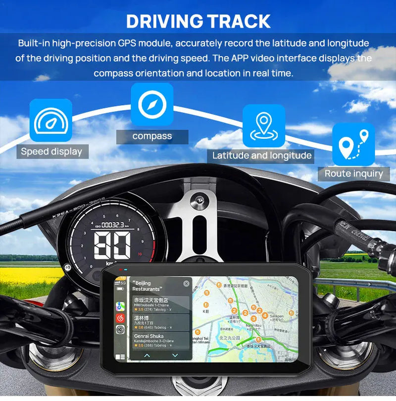 Wireless 6.25" Carplay Screen for Motorcycle Waterproof GPS Navigator with 2HD Camera Motor DVR TMPS BSD  T7 Carplay Moto