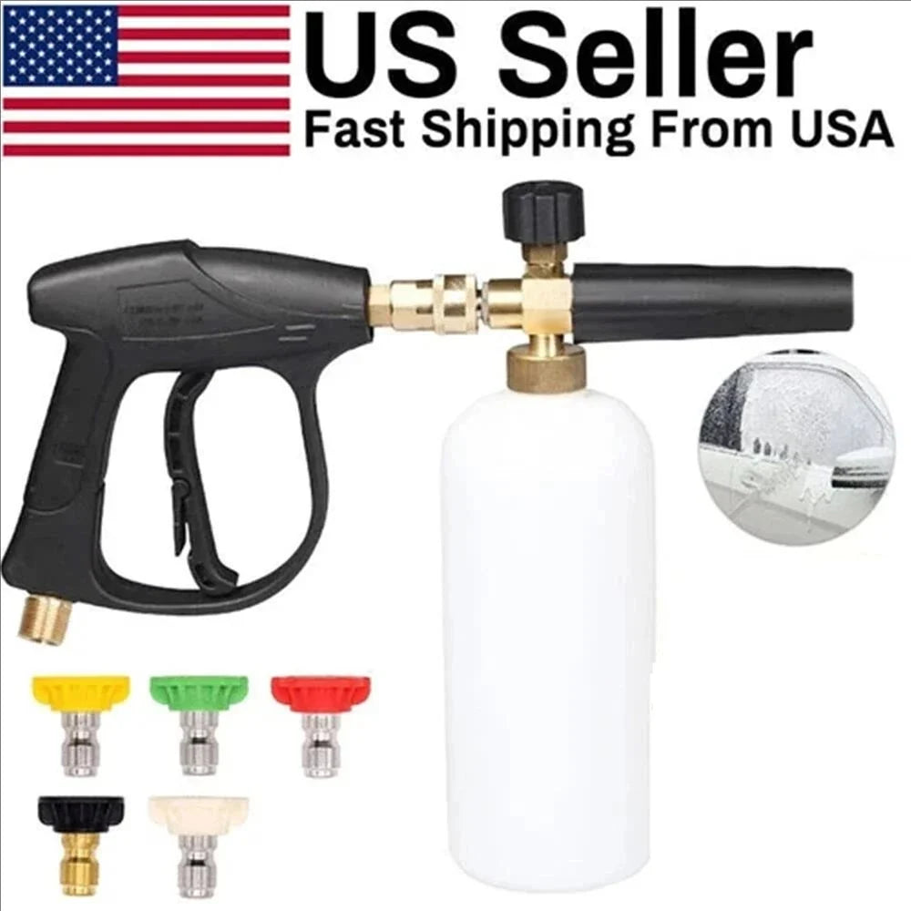 High Pressure Washer Gun+Snow Foam Cannon Set Aluminum Material Spray Gun PA Foam Pot Garden Household Car Washing Tools with 1/4" Quick Plug