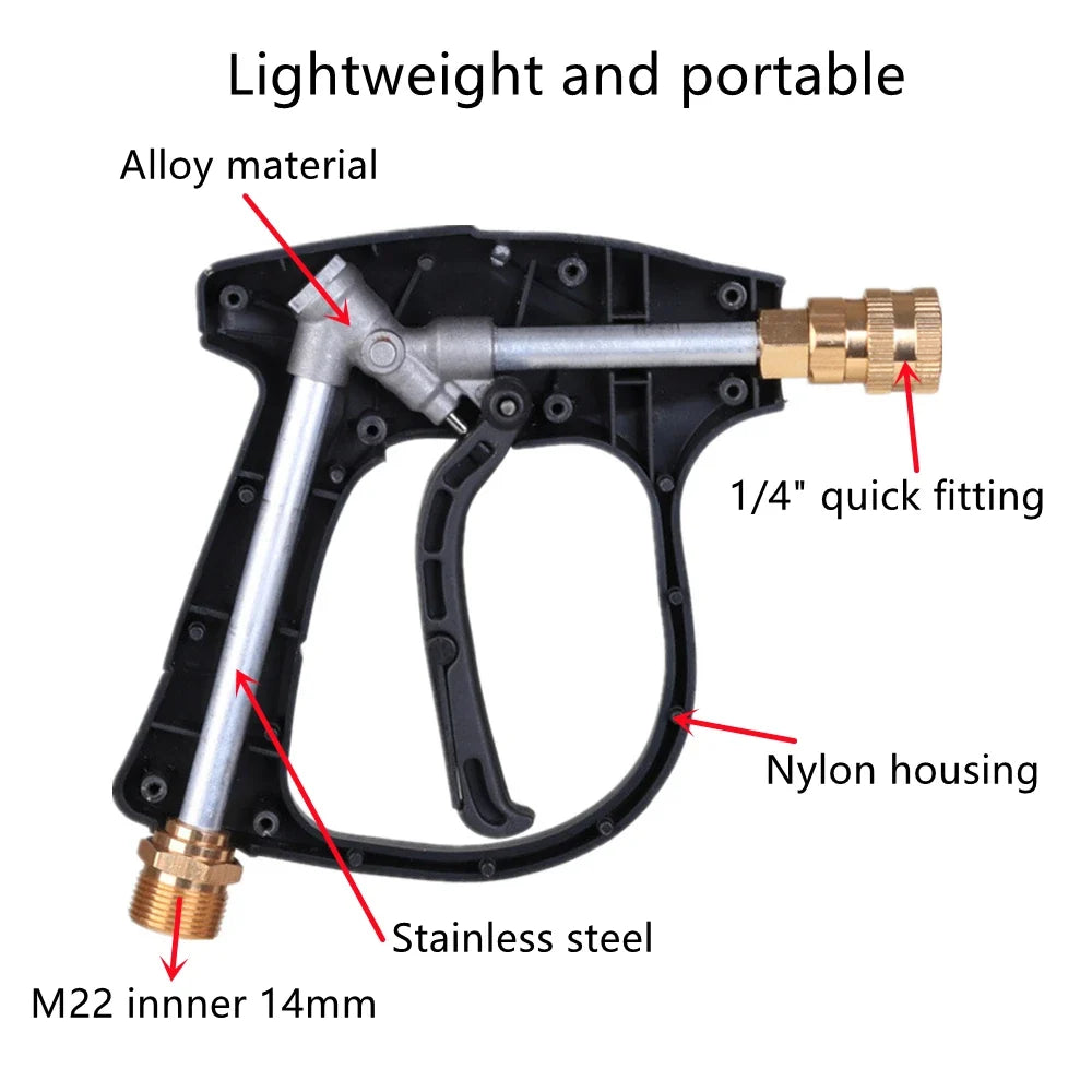 High Pressure Washer Gun+Snow Foam Cannon Set Aluminum Material Spray Gun PA Foam Pot Garden Household Car Washing Tools with 1/4" Quick Plug