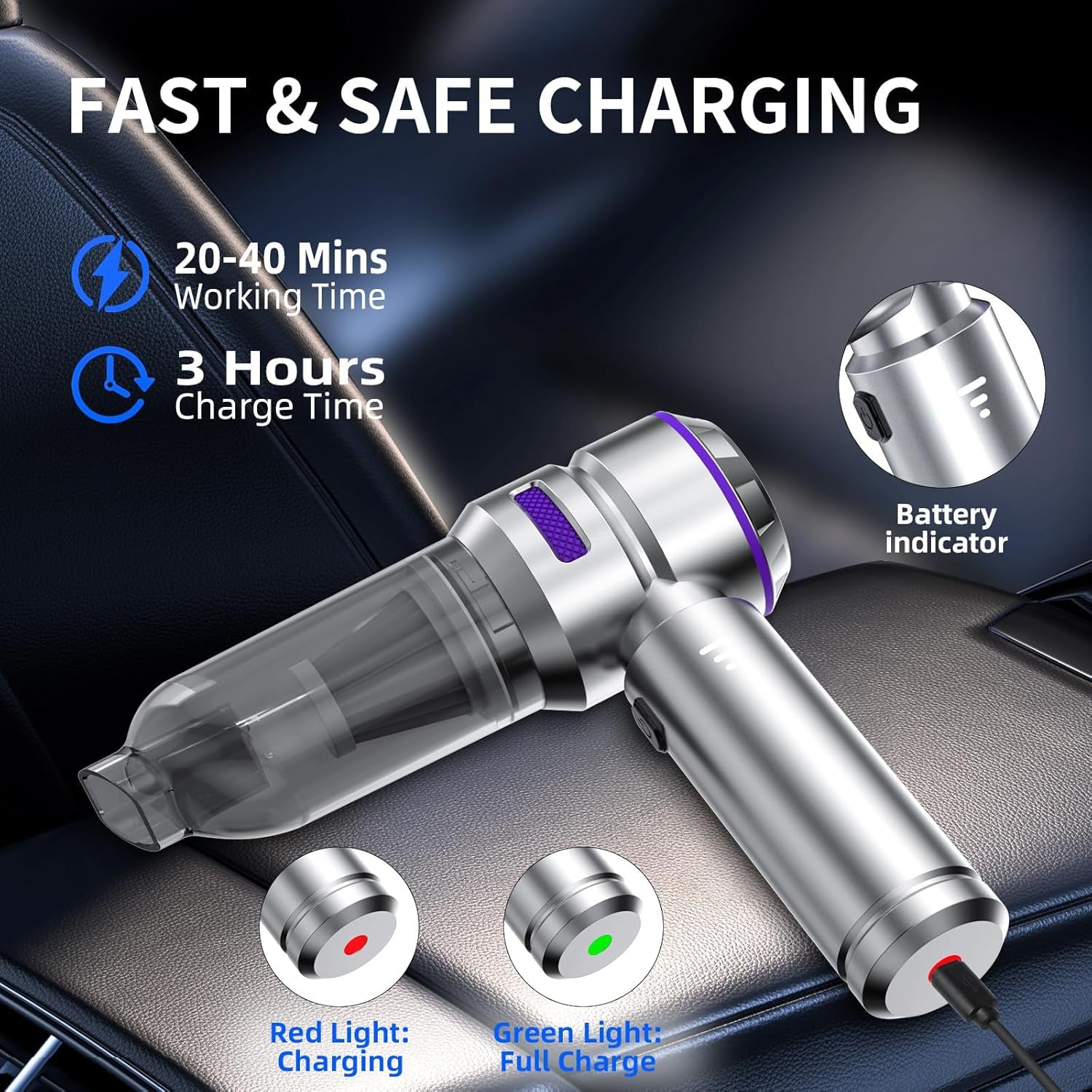 Handheld Vacuum Cleaner, 22000PA Car Vacuum Cleaner Cordless Portable Lightweight & Rechargeable, Car Hoover with Brushless Motor for Car Home Office Kitchen Pet Hair