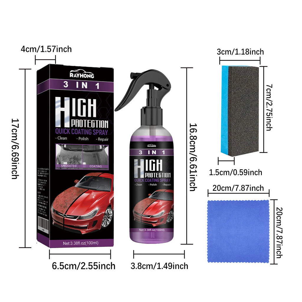 3 in 1 High Protection Quick Car Coating Spray, Purple Car Paint Ceramic Coating Agent with Polytetrafluoroethylene, for Paint, Plastic & Glass