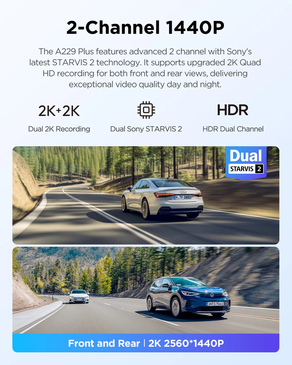 A229 plus Car DVR 2K HDR Video Recorder 5GHZ WI-FI GPS Voice Control Dash Camera with Buffered Parking Mode Night Vision