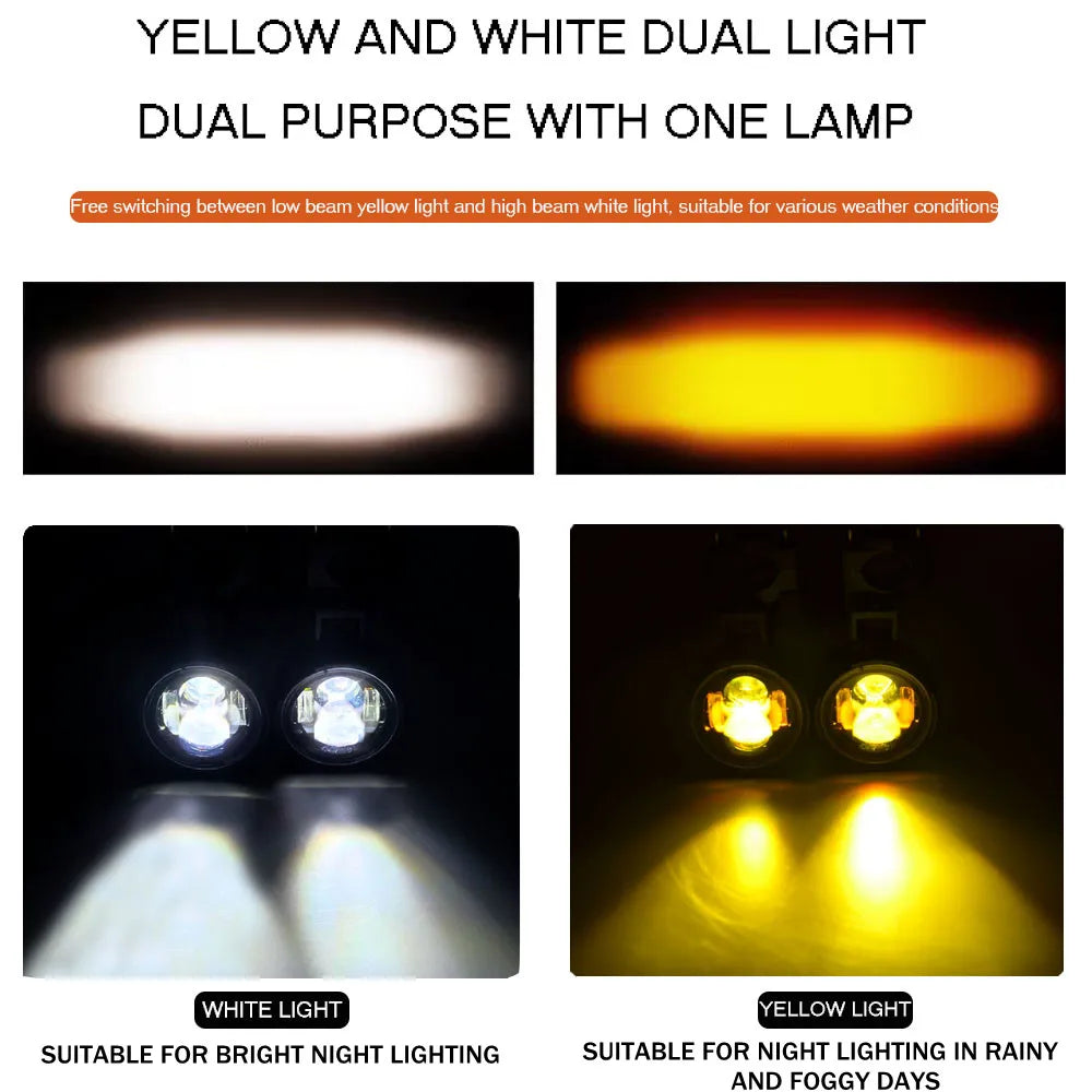 Motorcycle Fog Lights Led Auxiliary Driving Lamp Moto Headlight Spotlights 100W Wired Switch Dual Color Motorcycle Led Lights