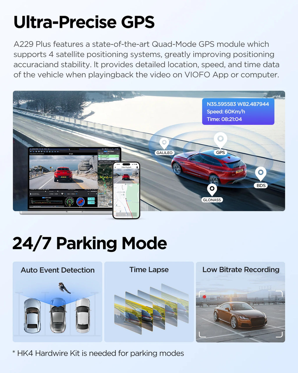 A229 plus Car DVR 2K HDR Video Recorder 5GHZ WI-FI GPS Voice Control Dash Camera with Buffered Parking Mode Night Vision