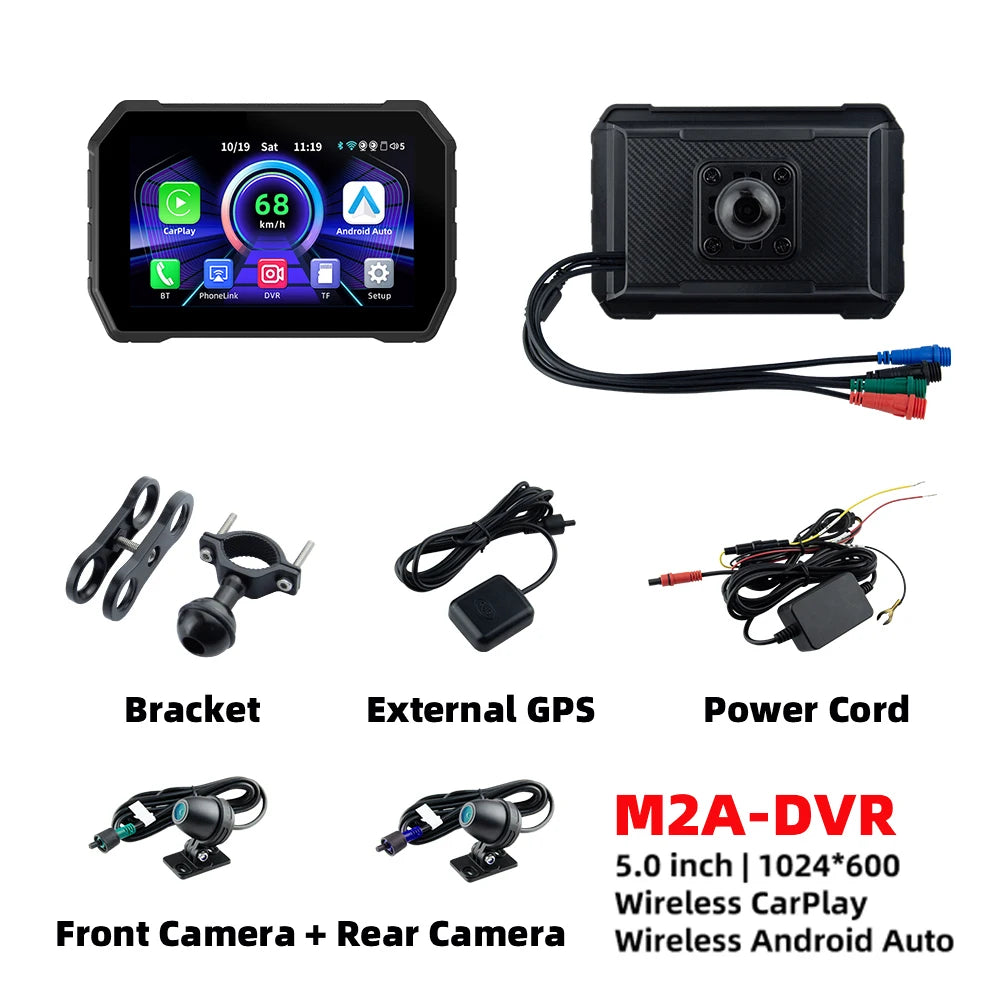 5.0 Inch Wireless Carplay Moto Portable Digital Motorcycle Dashboard GPS Navigation Display Screen Android Auto Monitor